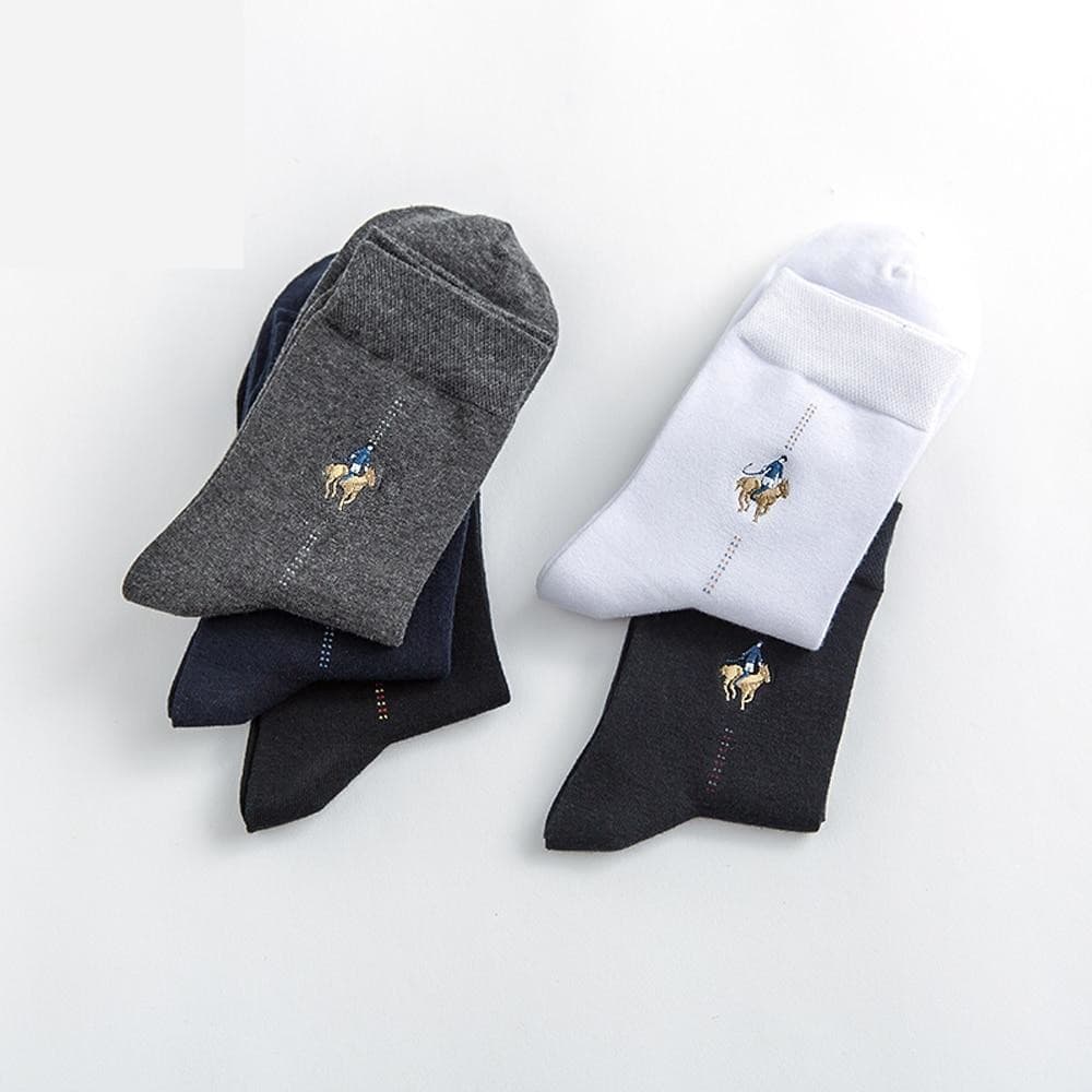 Men's Fashionable Embroidered Casual Soft Cotton Socks 5 Pairs - SolaceConnect.com