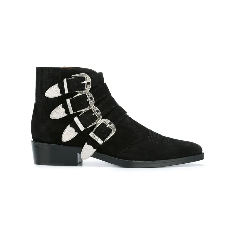Men's Fashions Handmade Cow Leather Pointed Toe Buckle Boots  -  GeraldBlack.com