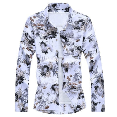 Men's Floral Printed Slim Fit Casual shirt male fashion Holiday Party Long Sleeve Dress Shirts Multiple colors 7XL  -  GeraldBlack.com