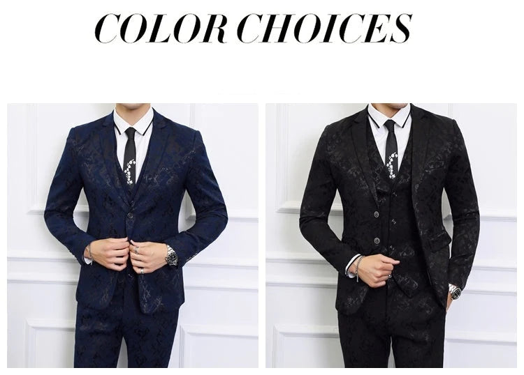 Men's Flowers Design Formal Evening Slim Fit Coat Vest Pants Suit set  -  GeraldBlack.com