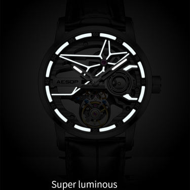 Men's Flywheel Tourbillon Watch Sapphire Luminous Skeleton Manual Round Hollow Mechanical WristWatch Waterproof Clock  -  GeraldBlack.com