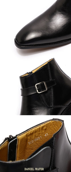 Men's Formal Italian Smooth High-end Zipper Buckle Belt Ankle Boots  -  GeraldBlack.com