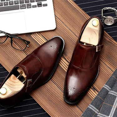 Men's Formal Leather Shoes with Buckle Strap and Pointed Toe - SolaceConnect.com