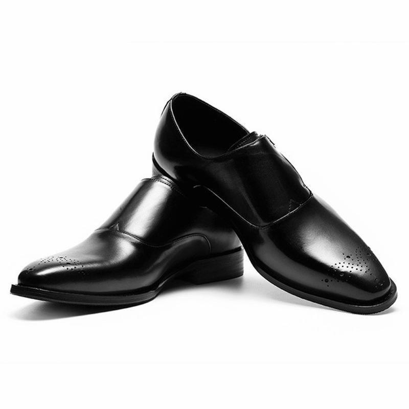 Men's Formal Leather Shoes with Buckle Strap and Pointed Toe  -  GeraldBlack.com
