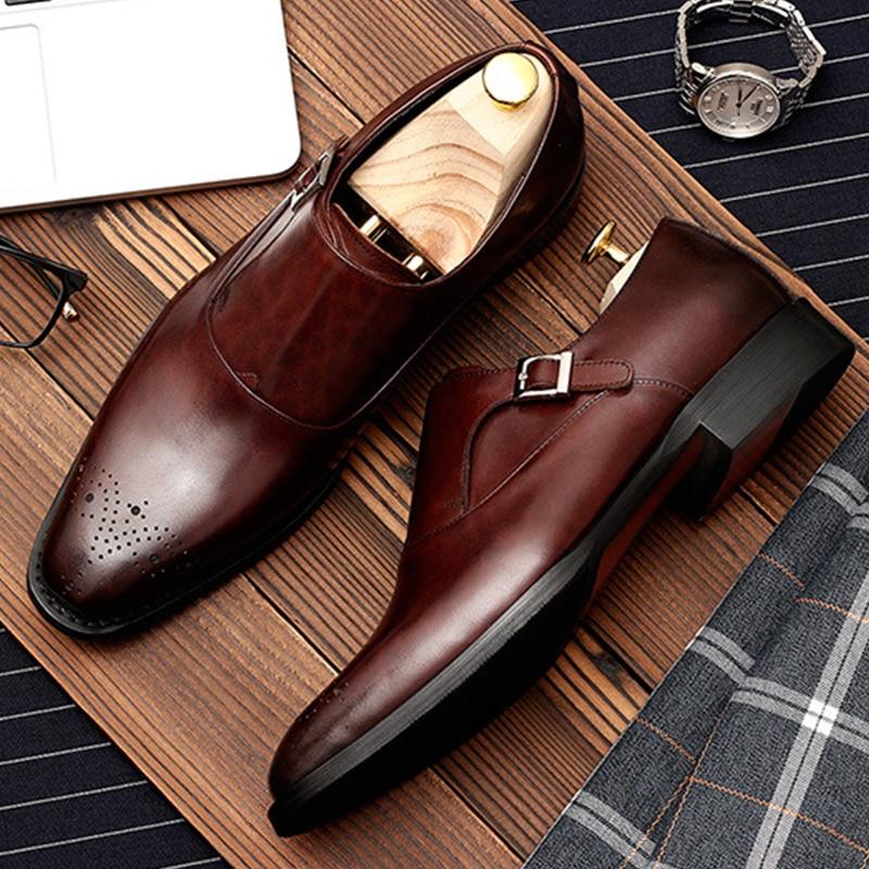 Men's Formal Leather Shoes with Buckle Strap and Pointed Toe  -  GeraldBlack.com