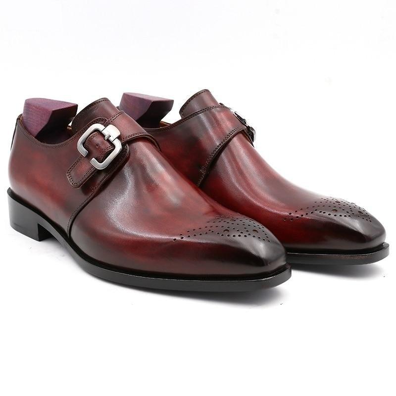 Men's Full Grain Calf Leather Blake Stitch Monk Straps Square Toe Dres