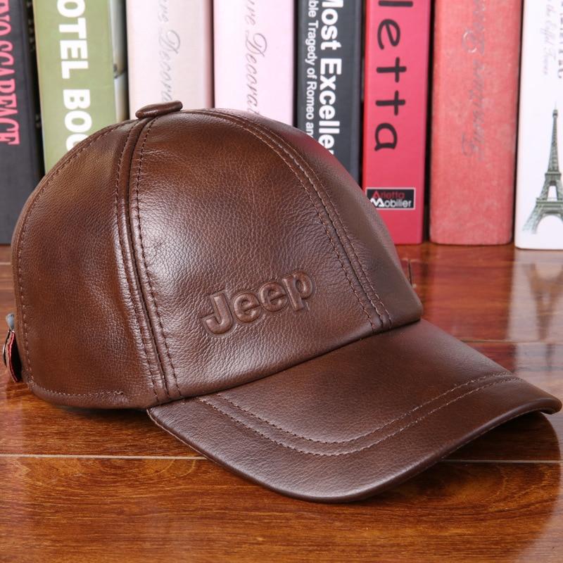 Men's Genuine Cowhide Leather Casual Autumn Winter Thermal Baseball Cap - SolaceConnect.com