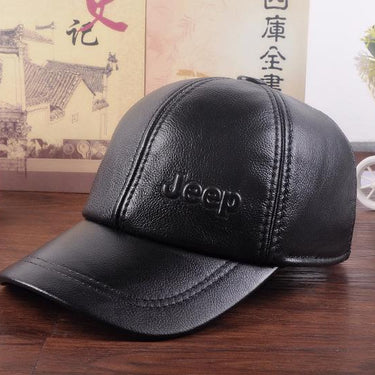 Men's Genuine Cowhide Leather Casual Autumn Winter Thermal Baseball Cap - SolaceConnect.com