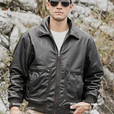 Men's Genuine Cowhide Leather Winter Warm Air Force Bomber Jacket - SolaceConnect.com