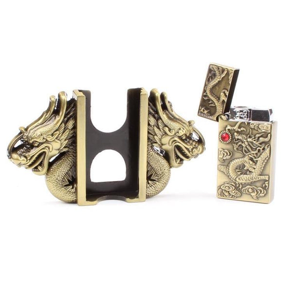 Men's Genuine Cowskin Leather Lighter Gas Cigarette Dragon Buckle Belt - SolaceConnect.com