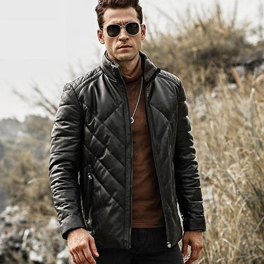 Men's Genuine Lambskin Winter Warm Leather Coat with Removable Collar - SolaceConnect.com