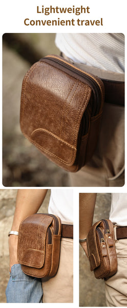 Men's Genuine Leather Belt Bag Waist Pack Male Vintage Cigarette Case Bum Bag Fanny Pack Casual  -  GeraldBlack.com