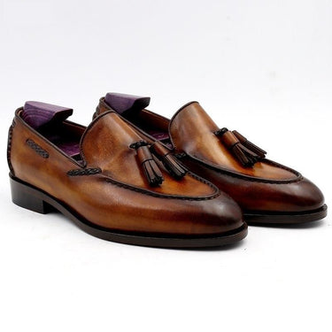 Men's Genuine Leather Blake Patina Brown Tassels Slip-on Shoes - SolaceConnect.com