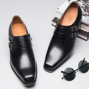 Men's Genuine Leather Block Med Square Toe Buckle Dress Shoes - SolaceConnect.com