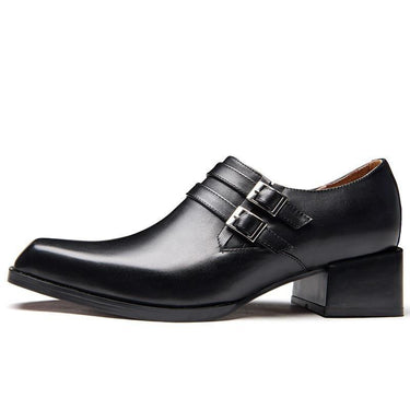 Men's Genuine Leather Block Med Square Toe Buckle Dress Shoes  -  GeraldBlack.com