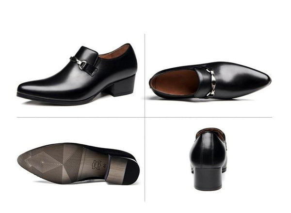 Men's Genuine Leather Breathable Pointed Toe Formal Black Shoes - SolaceConnect.com