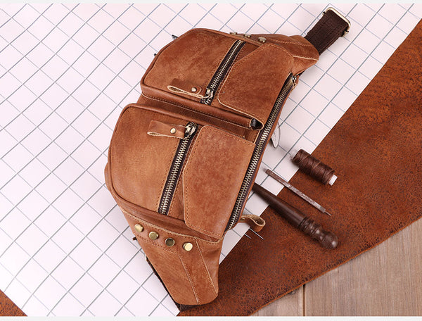 Men's Genuine Leather Casual Vintage Style Small Shoulder Chest Pack  -  GeraldBlack.com