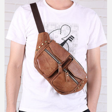 Men's Genuine Leather Casual Vintage Style Small Shoulder Chest Pack  -  GeraldBlack.com