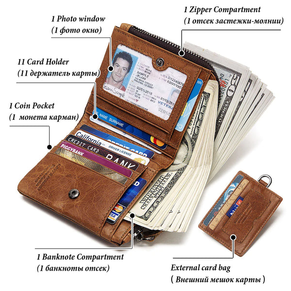 Men's Genuine Leather Coin Pocket Key Chain Card Holder Wallet  -  GeraldBlack.com