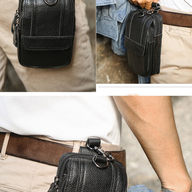 Men's Genuine Leather Cowhide Cell Phone Small Pouch Waist Bag  -  GeraldBlack.com