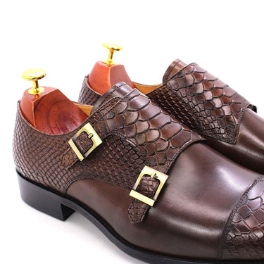 Men's Genuine Leather Double Buckle Monk Strap Snake Print Dress Shoes  -  GeraldBlack.com
