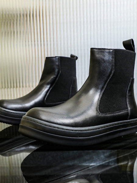 Men's Genuine Leather Fleece Lining Thick Platform Chelsea Boots  -  GeraldBlack.com