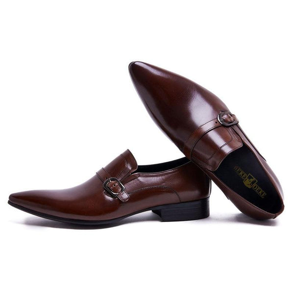 Men's Genuine Leather Formal Slip On Pointed Toe Dress Shoes - SolaceConnect.com