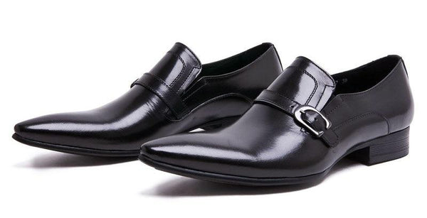 Men's Genuine Leather Formal Slip On Pointed Toe Dress Shoes - SolaceConnect.com