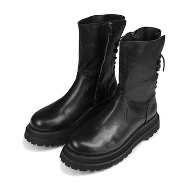 Men's Genuine Leather Gothic Thick Mid Calf High Top Motorcycle Boots  -  GeraldBlack.com