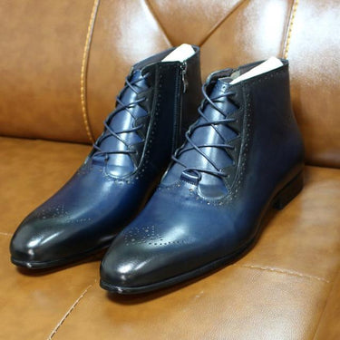 Men's Genuine Leather Handmade Lace Up High Top Zipper Ankle Boots - SolaceConnect.com