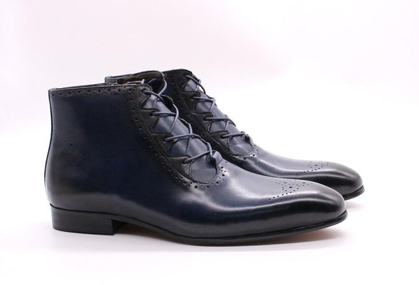 Men's Genuine Leather Handmade Lace Up High Top Zipper Ankle Boots - SolaceConnect.com