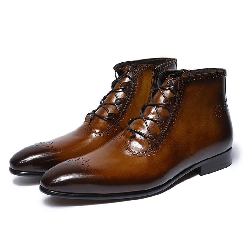 Men's Genuine Leather Handmade Lace Up High Top Zipper Ankle Boots  -  GeraldBlack.com