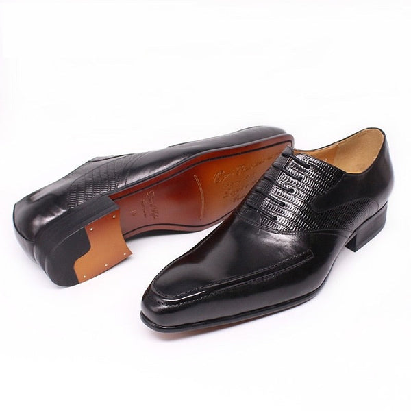 Men's Genuine Leather Handmade Printed Lace Up Pointed Toe Oxfords  -  GeraldBlack.com