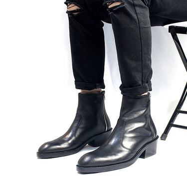 Men's Genuine Leather High Heeled Pointed Toe Zipper Ankle Boots  -  GeraldBlack.com