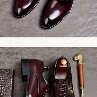 Men's Genuine Leather Lace-up Oxford Dress Shoes with Pointed toe - SolaceConnect.com