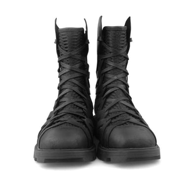 Men's Genuine Leather Mesh Patchwork High-top Ankle Back Zip Boots  -  GeraldBlack.com
