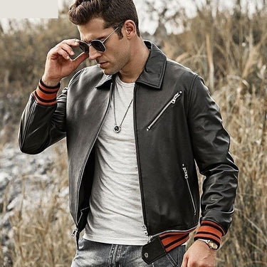 Men's Genuine Leather Motorcycle Slim Fit Biker Jacket with Zipper Closure  -  GeraldBlack.com