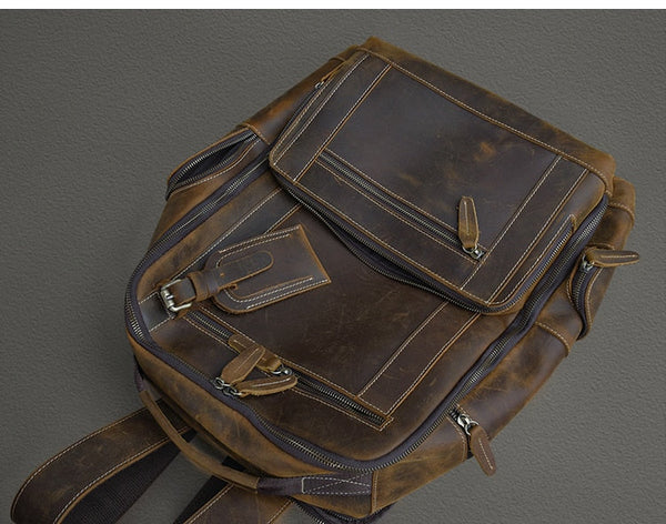 Men's Genuine Leather Multi-pocket Large Capacity Travel Backpacks  -  GeraldBlack.com