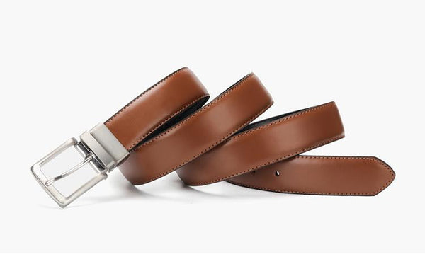Men's Genuine Leather Rotated Buckle Reversible Belts for Jeans Dress - SolaceConnect.com