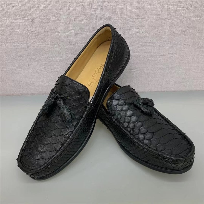 Men's Genuine Leather Slip-on Serpentine Tassel Moccasins Loafers  -  GeraldBlack.com