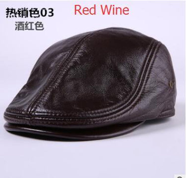 Men's Genuine Leather Students Winter Peaked Cap Ear Protection Hats - SolaceConnect.com