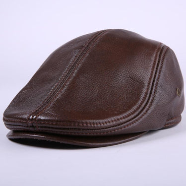 Men's Genuine Leather Students Winter Peaked Cap Ear Protection Hats  -  GeraldBlack.com