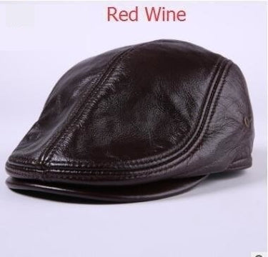 Men's Genuine Leather Students Winter Peaked Cap Ear Protection Hats  -  GeraldBlack.com