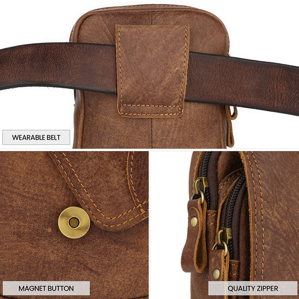 Men's Genuine Leather Vintage Style Cigarette Case Waist Pack Belt Bag  -  GeraldBlack.com