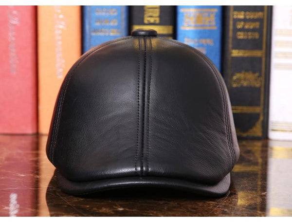 Men's Genuine Leather Winter Fashion Warm Baseball Caps with Ear Protection - SolaceConnect.com