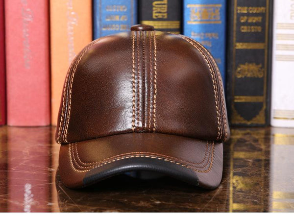Men's Genuine Leather Winter Warm Outdoor Peaked Baseball Cap - SolaceConnect.com