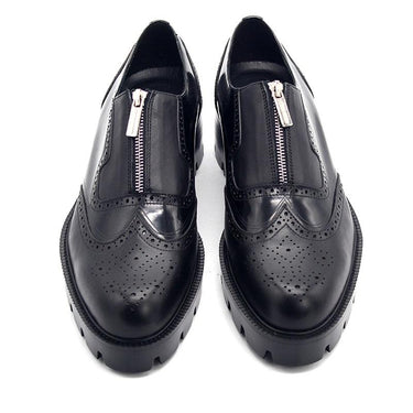 Men's Genuine Leather Zip Thick Platform Wing Tip Brogue Shoes - SolaceConnect.com