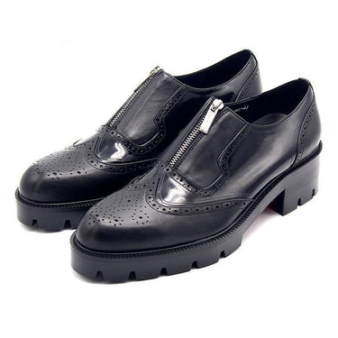Men's Genuine Leather Zip Thick Platform Wing Tip Brogue Shoes  -  GeraldBlack.com