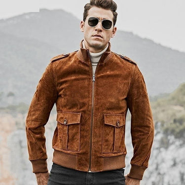 Men's Genuine Pigskin Leather Motorcycle Jacket with Standing Collar  -  GeraldBlack.com