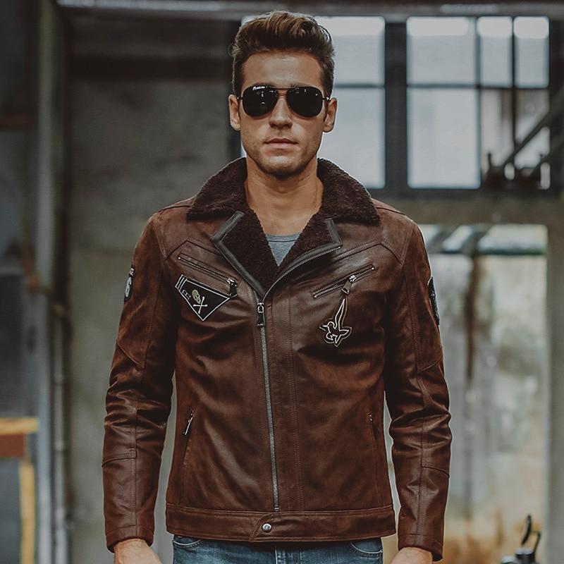Men's Genuine Pigskin Leather with Faux Fur Shearling Motorcycle Jackets  -  GeraldBlack.com